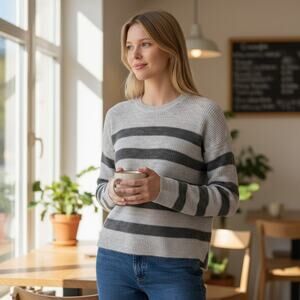 NWT Halogen Gray Striped Sweater XL NWT